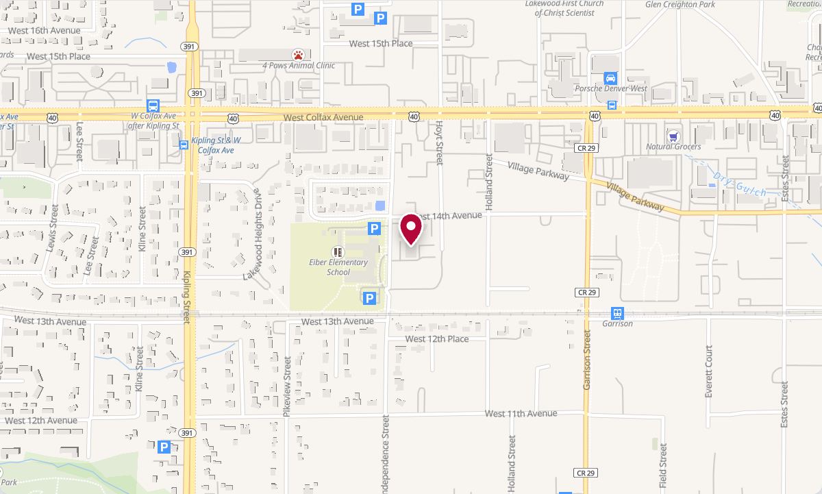 Map showing Bradley Insurance Group at 1350 Independence St., Ste 200, Lakewood, CO